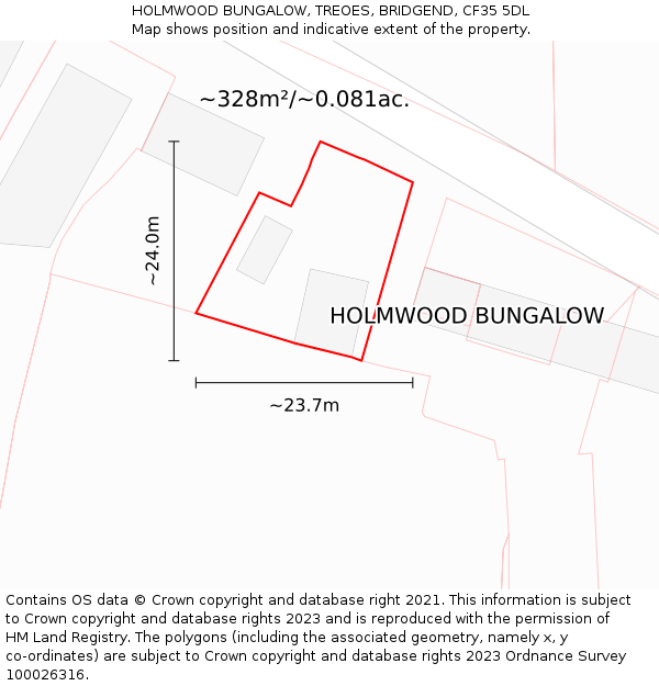 HOLMWOOD BUNGALOW, TREOES, BRIDGEND, CF35 5DL: Plot and title map