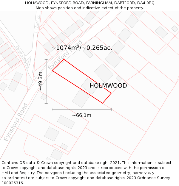 HOLMWOOD, EYNSFORD ROAD, FARNINGHAM, DARTFORD, DA4 0BQ: Plot and title map