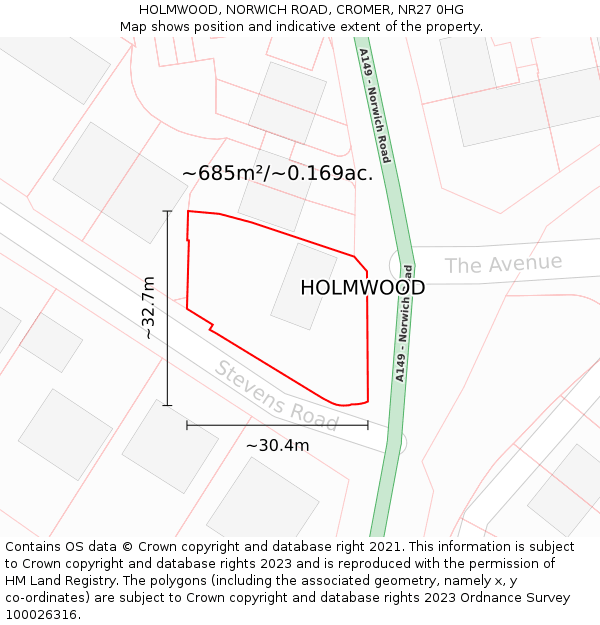 HOLMWOOD, NORWICH ROAD, CROMER, NR27 0HG: Plot and title map