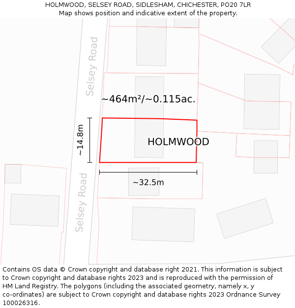 HOLMWOOD, SELSEY ROAD, SIDLESHAM, CHICHESTER, PO20 7LR: Plot and title map