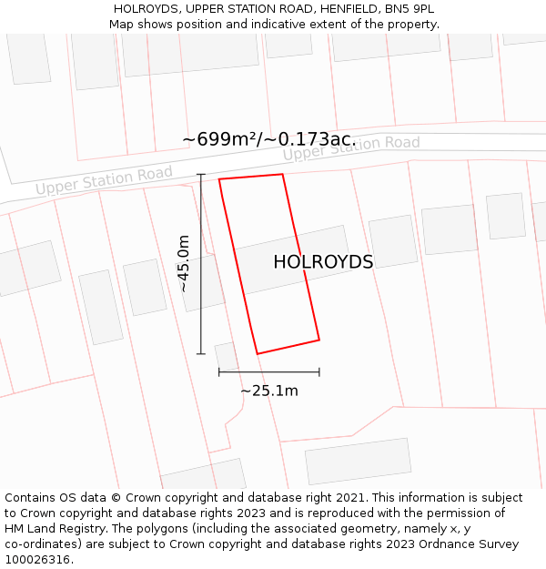 HOLROYDS, UPPER STATION ROAD, HENFIELD, BN5 9PL: Plot and title map