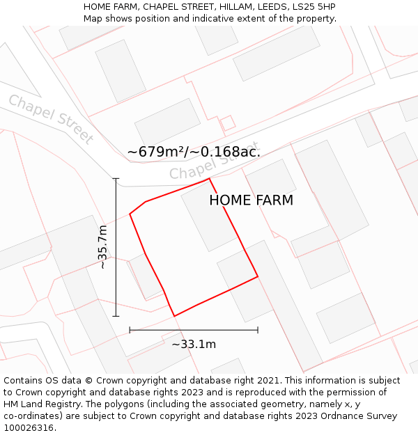 HOME FARM, CHAPEL STREET, HILLAM, LEEDS, LS25 5HP: Plot and title map