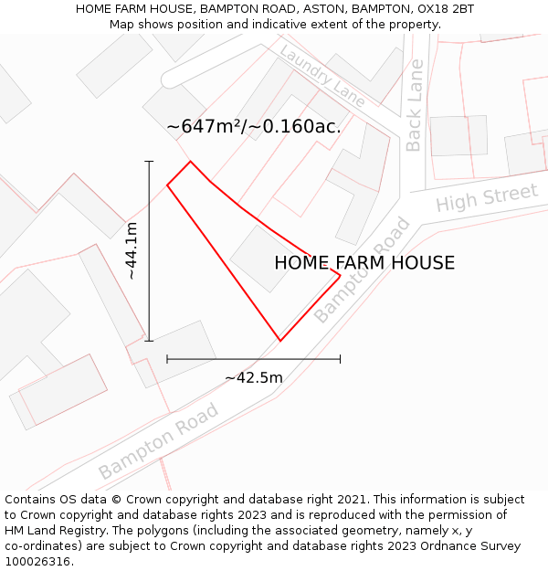 HOME FARM HOUSE, BAMPTON ROAD, ASTON, BAMPTON, OX18 2BT: Plot and title map