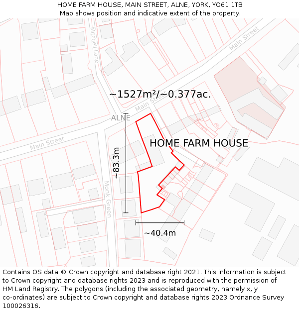 HOME FARM HOUSE, MAIN STREET, ALNE, YORK, YO61 1TB: Plot and title map