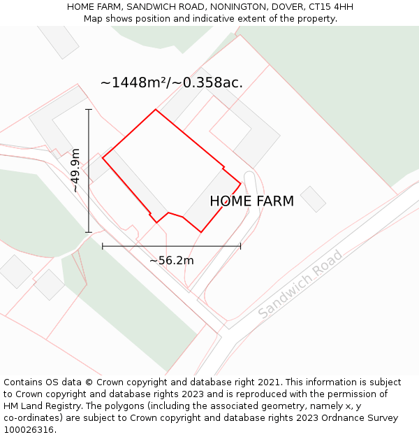 HOME FARM, SANDWICH ROAD, NONINGTON, DOVER, CT15 4HH: Plot and title map