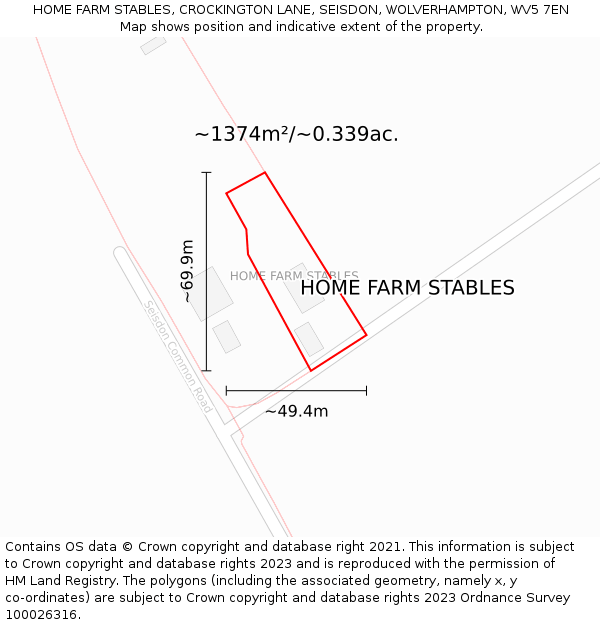 HOME FARM STABLES, CROCKINGTON LANE, SEISDON, WOLVERHAMPTON, WV5 7EN: Plot and title map