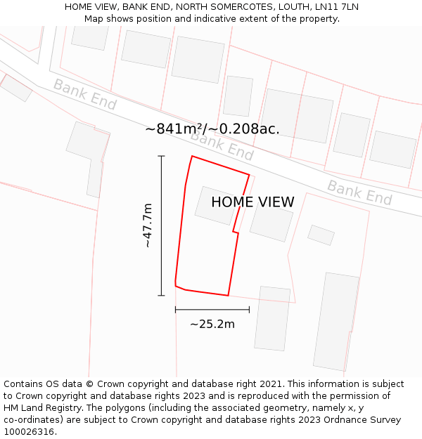 HOME VIEW, BANK END, NORTH SOMERCOTES, LOUTH, LN11 7LN: Plot and title map