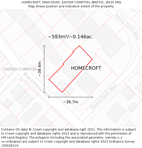 HOMECROFT, MAIN ROAD, EASTER COMPTON, BRISTOL, BS35 5RQ: Plot and title map