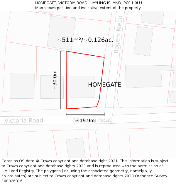 HOMEGATE, VICTORIA ROAD, HAYLING ISLAND, PO11 0LU: Plot and title map