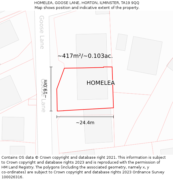 HOMELEA, GOOSE LANE, HORTON, ILMINSTER, TA19 9QQ: Plot and title map