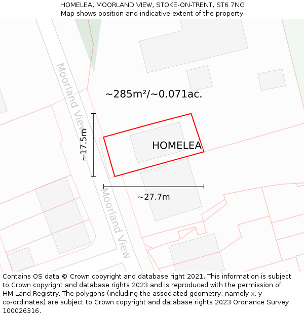 HOMELEA, MOORLAND VIEW, STOKE-ON-TRENT, ST6 7NG: Plot and title map