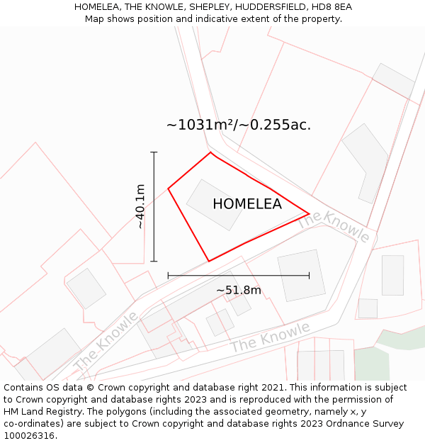 HOMELEA, THE KNOWLE, SHEPLEY, HUDDERSFIELD, HD8 8EA: Plot and title map
