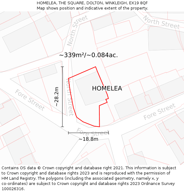 HOMELEA, THE SQUARE, DOLTON, WINKLEIGH, EX19 8QF: Plot and title map