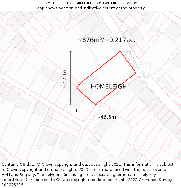 HOMELEIGH, BODMIN HILL, LOSTWITHIEL, PL22 0AH: Plot and title map