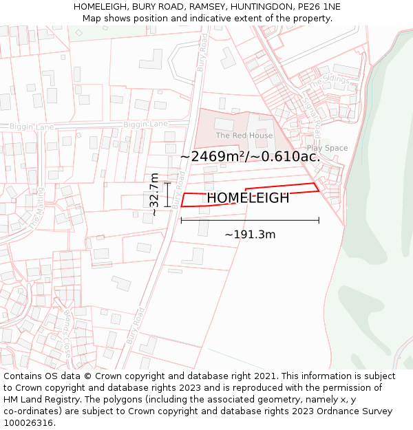 HOMELEIGH, BURY ROAD, RAMSEY, HUNTINGDON, PE26 1NE: Plot and title map