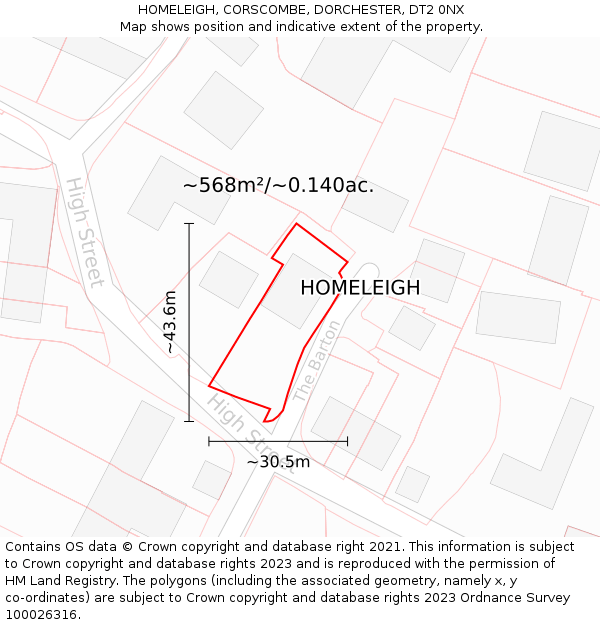 HOMELEIGH, CORSCOMBE, DORCHESTER, DT2 0NX: Plot and title map