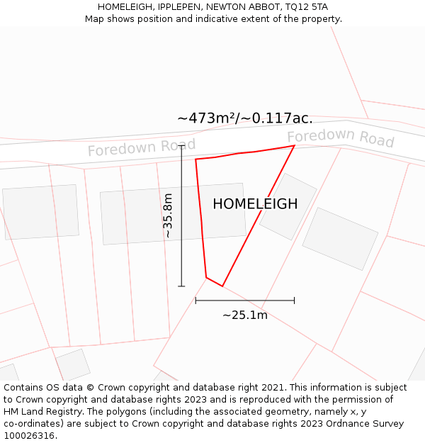 HOMELEIGH, IPPLEPEN, NEWTON ABBOT, TQ12 5TA: Plot and title map