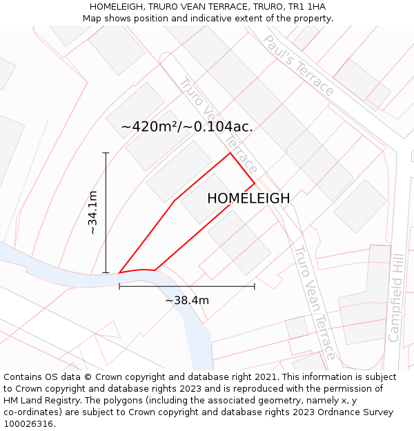 HOMELEIGH, TRURO VEAN TERRACE, TRURO, TR1 1HA: Plot and title map