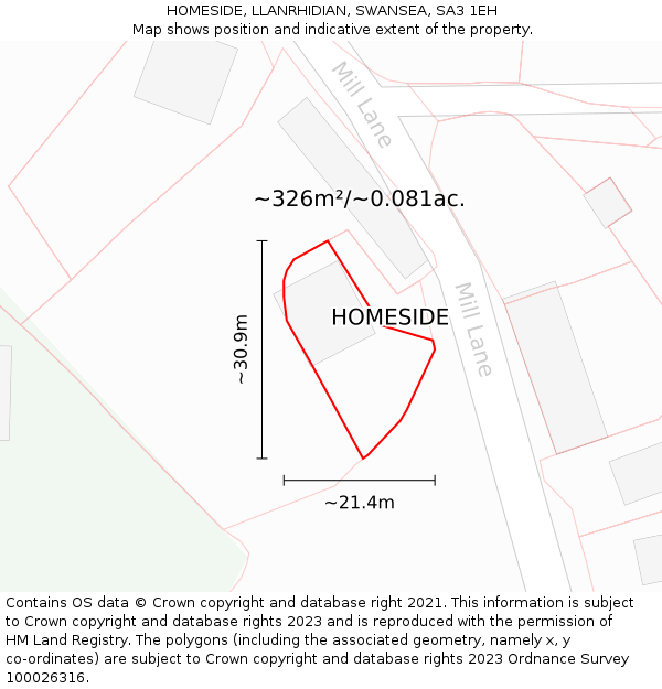 HOMESIDE, LLANRHIDIAN, SWANSEA, SA3 1EH: Plot and title map