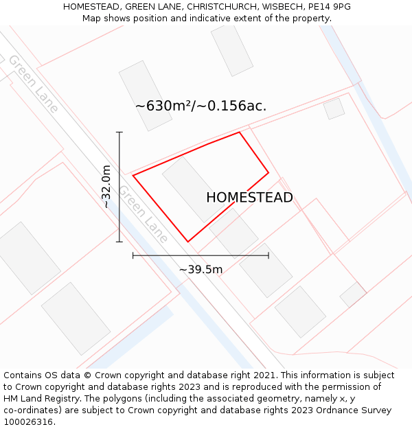 HOMESTEAD, GREEN LANE, CHRISTCHURCH, WISBECH, PE14 9PG: Plot and title map