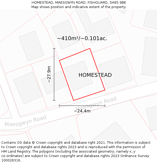 HOMESTEAD, MAESGWYN ROAD, FISHGUARD, SA65 9BE: Plot and title map