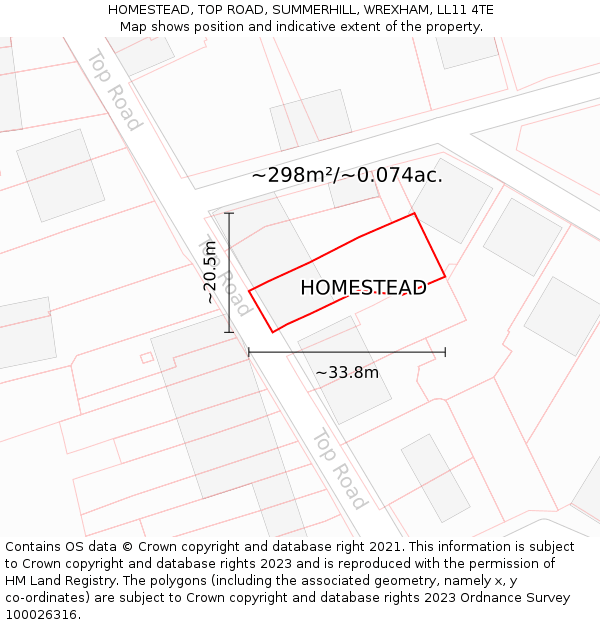 HOMESTEAD, TOP ROAD, SUMMERHILL, WREXHAM, LL11 4TE: Plot and title map