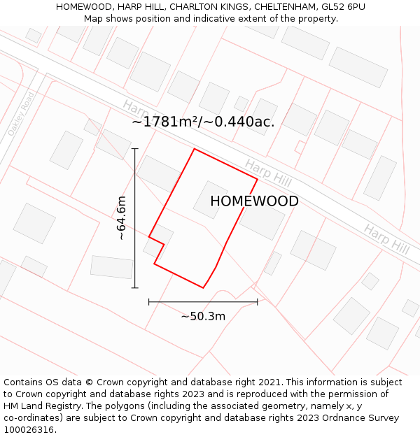 HOMEWOOD, HARP HILL, CHARLTON KINGS, CHELTENHAM, GL52 6PU: Plot and title map