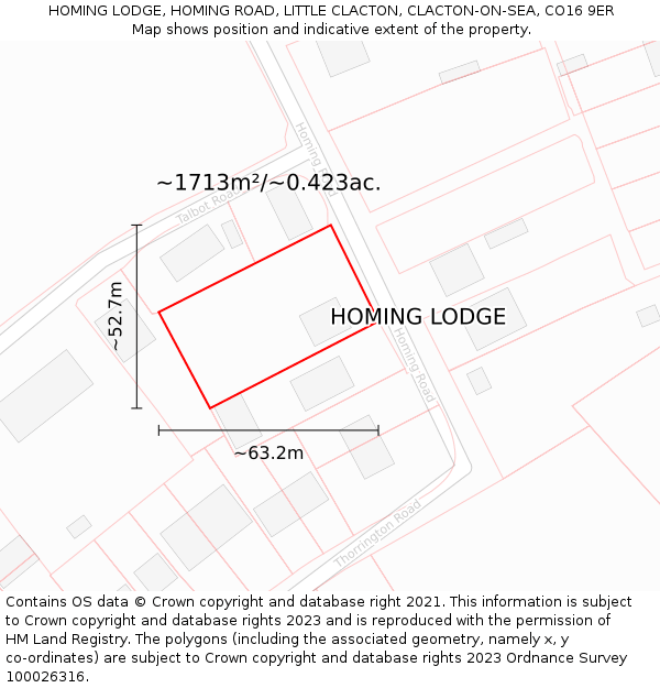 HOMING LODGE, HOMING ROAD, LITTLE CLACTON, CLACTON-ON-SEA, CO16 9ER: Plot and title map