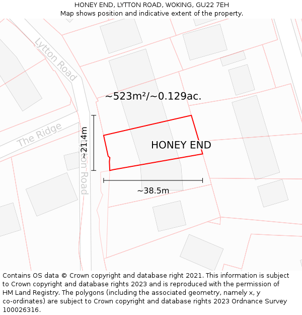 HONEY END, LYTTON ROAD, WOKING, GU22 7EH: Plot and title map