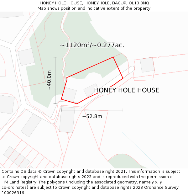 HONEY HOLE HOUSE, HONEYHOLE, BACUP, OL13 8NQ: Plot and title map