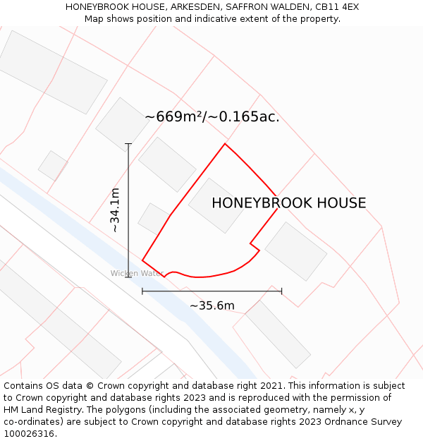 HONEYBROOK HOUSE, ARKESDEN, SAFFRON WALDEN, CB11 4EX: Plot and title map