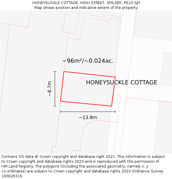 HONEYSUCKLE COTTAGE, HIGH STREET, SPILSBY, PE23 5JH: Plot and title map