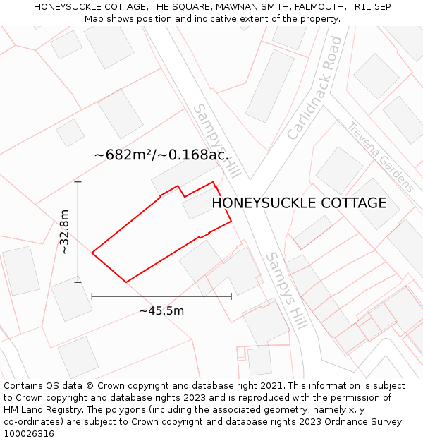 HONEYSUCKLE COTTAGE, THE SQUARE, MAWNAN SMITH, FALMOUTH, TR11 5EP: Plot and title map