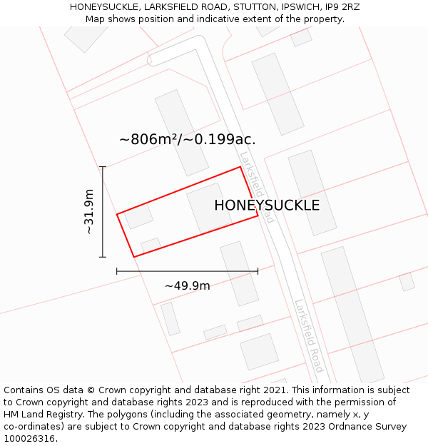 HONEYSUCKLE, LARKSFIELD ROAD, STUTTON, IPSWICH, IP9 2RZ: Plot and title map