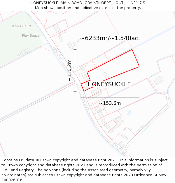 HONEYSUCKLE, MAIN ROAD, GRAINTHORPE, LOUTH, LN11 7JS: Plot and title map