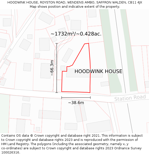 HOODWINK HOUSE, ROYSTON ROAD, WENDENS AMBO, SAFFRON WALDEN, CB11 4JX: Plot and title map