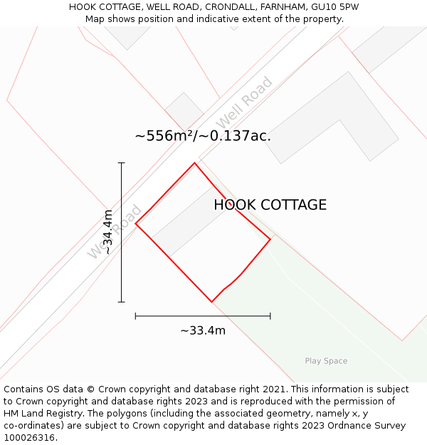 HOOK COTTAGE, WELL ROAD, CRONDALL, FARNHAM, GU10 5PW: Plot and title map