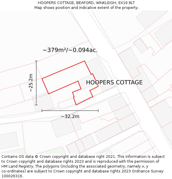 HOOPERS COTTAGE, BEAFORD, WINKLEIGH, EX19 8LT: Plot and title map