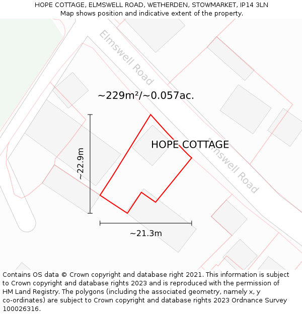 HOPE COTTAGE, ELMSWELL ROAD, WETHERDEN, STOWMARKET, IP14 3LN: Plot and title map