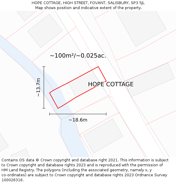 HOPE COTTAGE, HIGH STREET, FOVANT, SALISBURY, SP3 5JL: Plot and title map