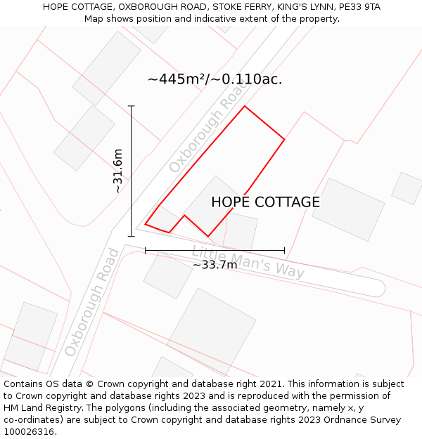HOPE COTTAGE, OXBOROUGH ROAD, STOKE FERRY, KING'S LYNN, PE33 9TA: Plot and title map