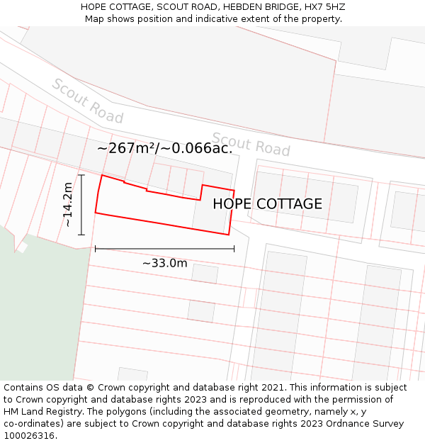 HOPE COTTAGE, SCOUT ROAD, HEBDEN BRIDGE, HX7 5HZ: Plot and title map
