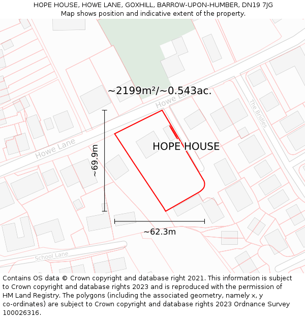 HOPE HOUSE, HOWE LANE, GOXHILL, BARROW-UPON-HUMBER, DN19 7JG: Plot and title map