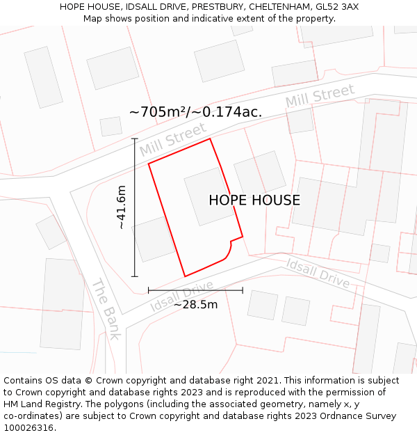 HOPE HOUSE, IDSALL DRIVE, PRESTBURY, CHELTENHAM, GL52 3AX: Plot and title map