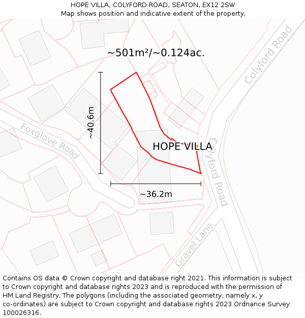 HOPE VILLA, COLYFORD ROAD, SEATON, EX12 2SW: Plot and title map