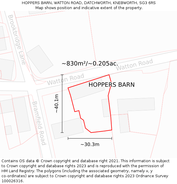 HOPPERS BARN, WATTON ROAD, DATCHWORTH, KNEBWORTH, SG3 6RS: Plot and title map