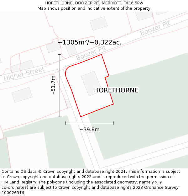 HORETHORNE, BOOZER PIT, MERRIOTT, TA16 5PW: Plot and title map