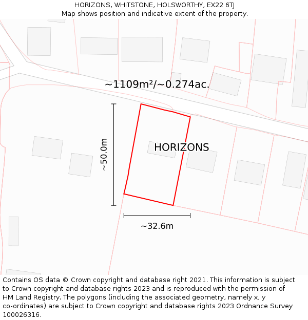 HORIZONS, WHITSTONE, HOLSWORTHY, EX22 6TJ: Plot and title map