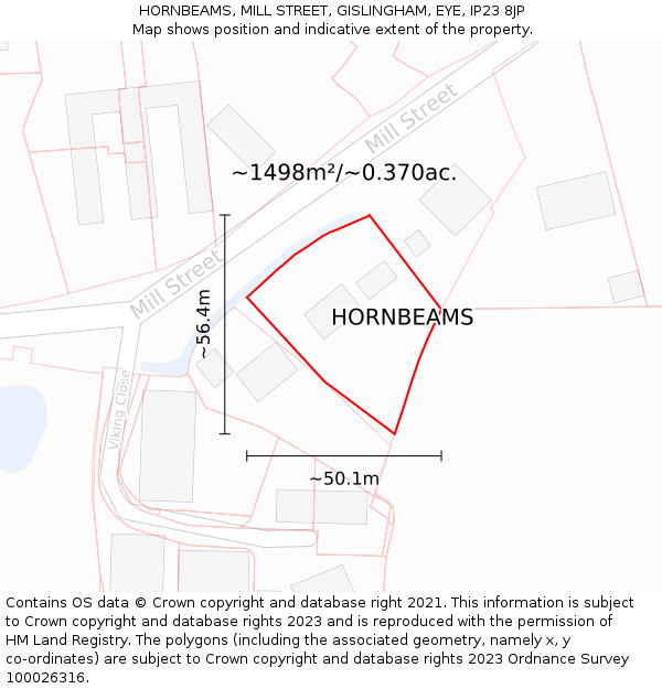 HORNBEAMS, MILL STREET, GISLINGHAM, EYE, IP23 8JP: Plot and title map