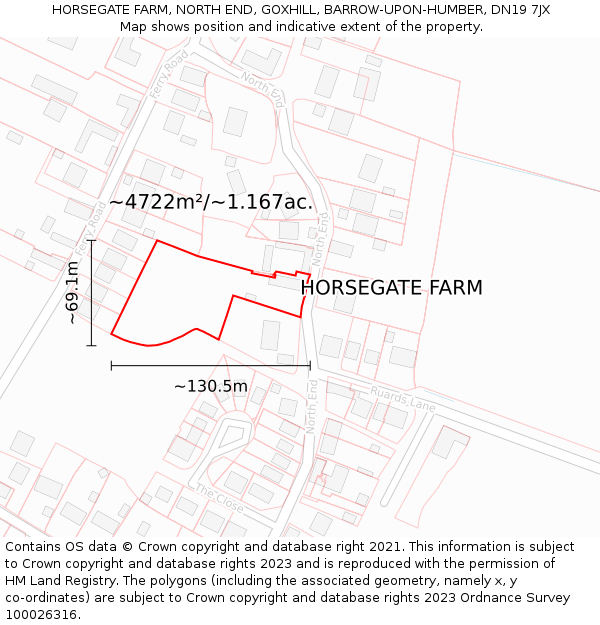 HORSEGATE FARM, NORTH END, GOXHILL, BARROW-UPON-HUMBER, DN19 7JX: Plot and title map